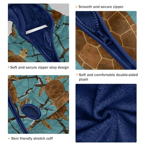 Turtle Pattern on Cracked Toddler Fleece Jacket Girl Boys Hooded Fleece Jacket Coat Warm Outwear Zip-up 3-10T3