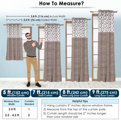 Image of Door Curtains 8 Feet Pack of 1, Floral, Coffee Brown