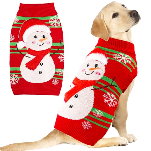 Dog Christmas Sweater Snowman Dog Christmas Outfit Adorable Soft Warm Turtleneck Knitted Festival Pet Clothes Cold Weather Puppy Clothes for Small Medium Large Dogs Cats