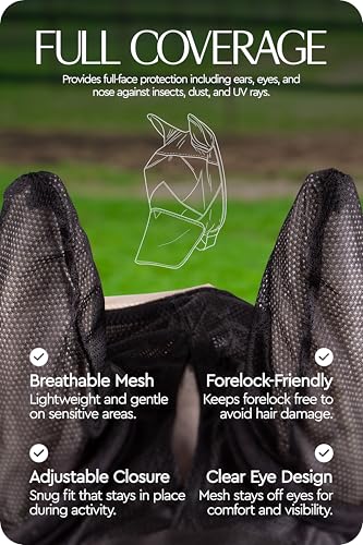 Image of HORZE Horse Fly Mask with Nose Cover, Soft Micro Mesh Full Face Design