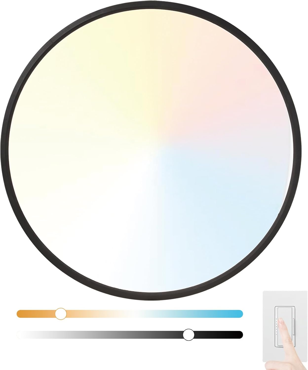 24 Inch Large LED Flush Mount Ceiling Light Fixture,55W,5600LM,3000K/4000K/6000K CCT Selectable,0.9 inch Super Slim Round Ceiling Light for Bedroom,Hallway,Kitchen (Dimmable Black 1PK)