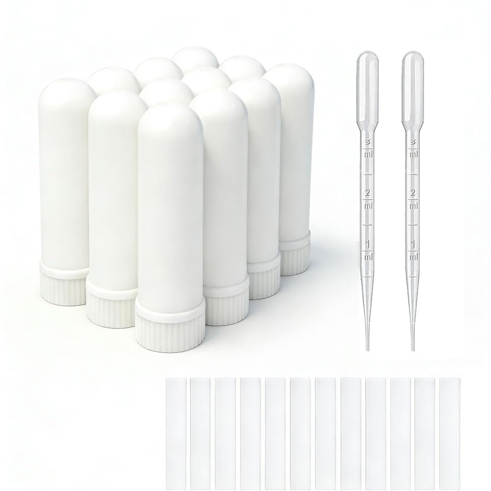 ZIOJOVK 12 Sets Essential Oil Aromatherapy Tubes Inhaler Sticks Blank Nasal Inhalers(12 Complete Sticks) + 2 Polyethylene Pipette Droppers