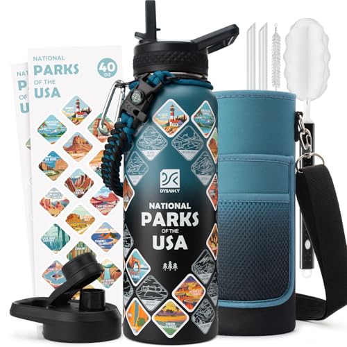 40 oz Insulated Water Bottle | Thickened Stainless Steel Vacuum Metal | Portable Sports Water Jug for Gym and Hiking with Straw, Carrier Bag, Handle Strap | BPA-Free 40 oz