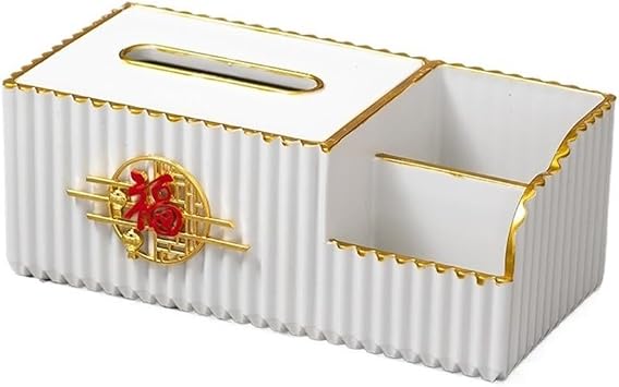Tissue Box Cover Rectangular Tissue Box Holder Multi-function Remote Control Organiser Chinese Desktop Tissue Box Facial Tissue Dispenser for Home Living Room Pumping Paperchase DispenserWhite