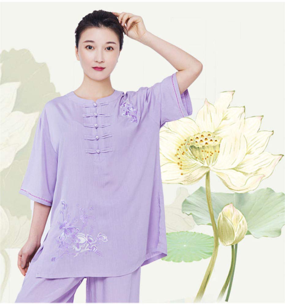 Uniforme Tai Chi da Donna, Ricamo in Lino di Cotone, Uniformi Tradizionali Cinesi di Tai Chi - per Le Arti Marziali Kung Fu, F-XXL
