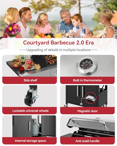 Aoxun 4-Burner Propane Grill with Side Burner, 49000 BTU Gas Grill, Stainless Steel Outdoor Grill with Cast Iron Grates & Side Tables for Backyard, Patio, Camping - Image 8