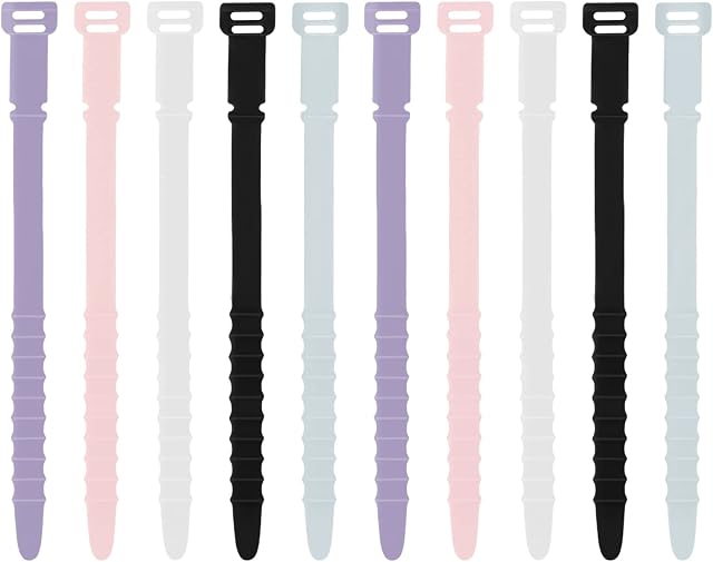 20pcs Reusable Wire Ties, 7inch Silicone Cable Ties Elastic Silicone Cord Organizer Straps Reusable Cable Zip Ties for Charging Cables USB Cables Earphones Line Pens Key Chains (5 Colors)