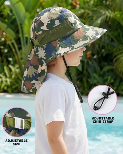 Image of Toddler Baby Sun Hat Kids Summer Beach Essentials Adjustable Beach Hats with Bucket Wide Brim for Boys Girls Age 0-14 Years