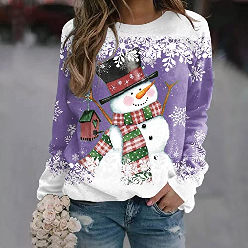 Pull ample de Noël violet avec motif imprimé pour cadeau femme - 3