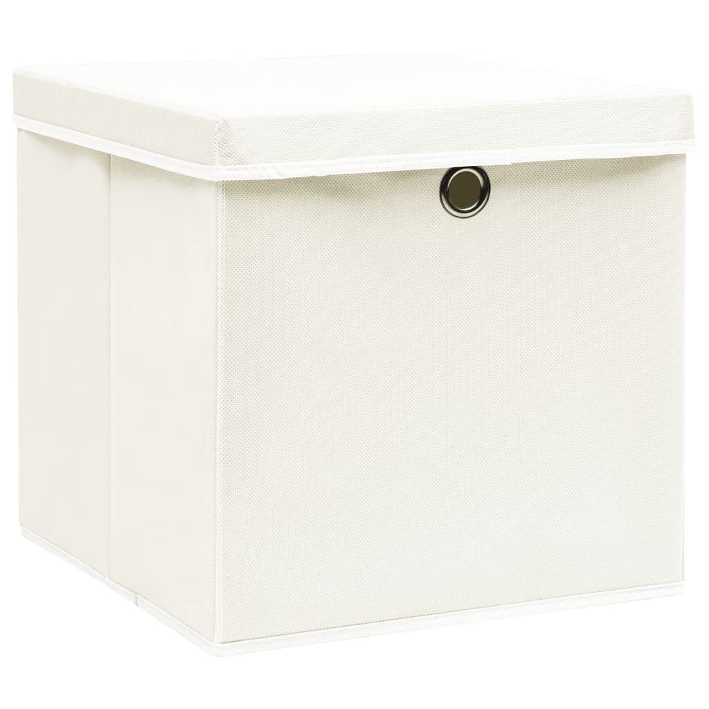 4 Stück Aufbewahrungsbox Mit Deckel 32X32X32 cm Faltbox Mit Fingerloch Storage Boxes Faltbarer Organizer Box Aufbewahrung Aufbewahrungskiste Stoff Aufbewahrungsbox Weiß Vliesstoff