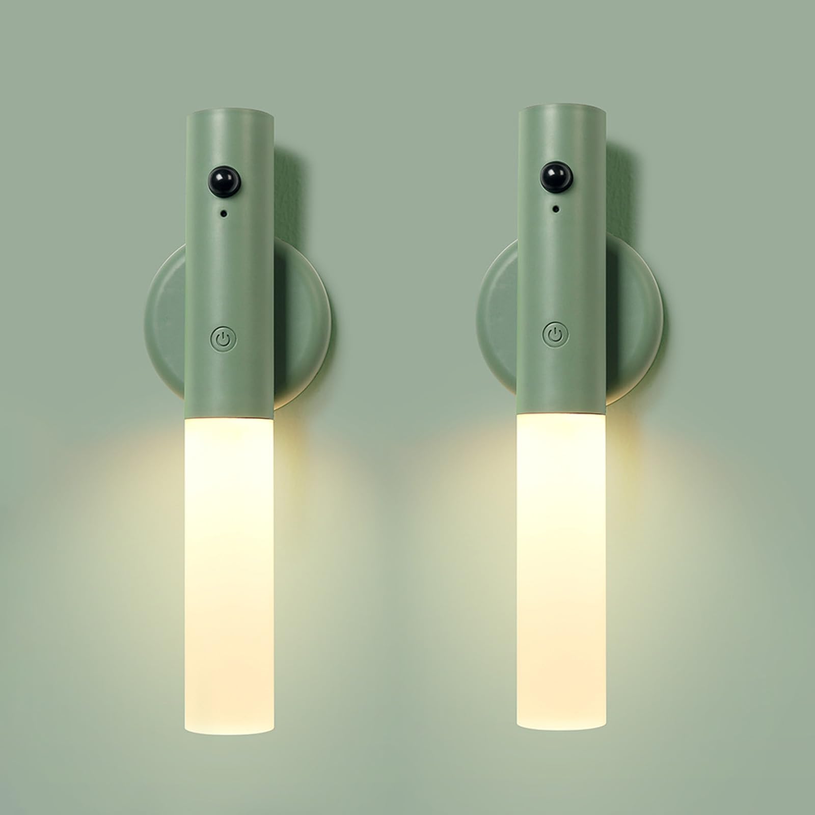 LED Apliques de Pared Interior con Sensor de Movimiento Lámpara de Pared USB Recargable Iluminación de Pared con Interruptor para Dormitorios Pasillos Escaleras (Verde,2 Piezas)