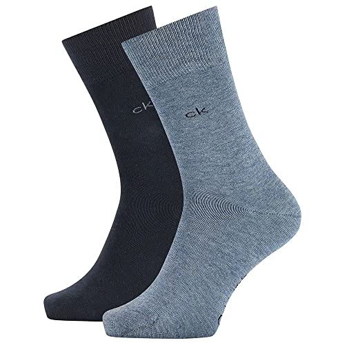Calvin Klein Casual Flat Knit Cotton Men's Crew Socks 2 Pack Chaussette Classique, Denim Melange, 43/46 pour des Hommes