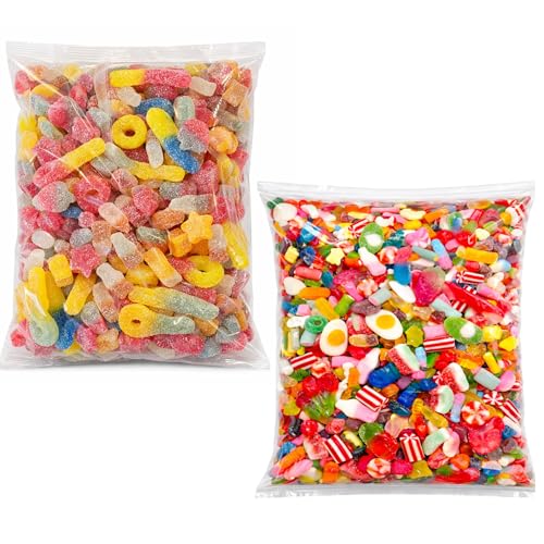 GRO VITS - Pick & Mix Sweets Quality Jelly Sweets Bundle 2 x Pouches Fizzy & Non Fizzy Pick and Mix Classic Retro Candy Selection Assortment Fathers Day Gifting 500g