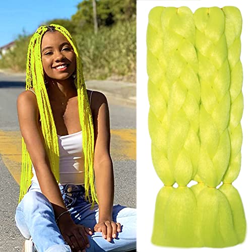 Itsuhair Yellow Braiding Hair Neon Kanekalon Jumbo Braiding Hair Knotless 24Inch 5Pcs Florescent Synthetic Hair Glow In The Dark Braiding Hair #TOP1