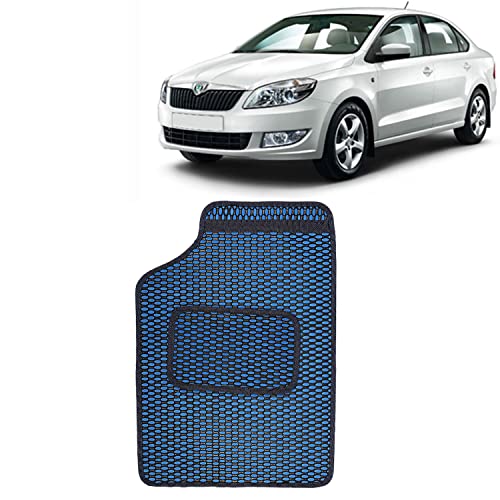 Image of Kingsway Dotted Design Car Floor Foot Mats Universal Fit for Skoda Rapid, Model Year : 2011-2016, Water and Dustproof, Color Blue, Set of 5 Pieces