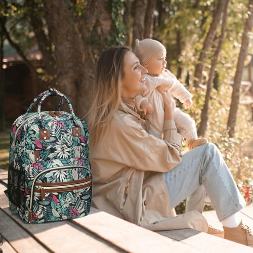 Image of Diaper Bag Backpack Tote for Women Large Capacity, Baby Bag with Insulated Pockets Multifunctional Diaper Bags For Baby Girl Boy Waterproof Baby Bags For Boys Girls Mama Maternity Bag Colorful Leaves