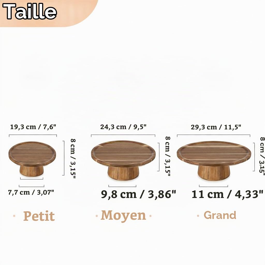 NUPTIO Support Gateau Presentoir Stand: Set de 3 Cupcake Rond Présentoir Présentoirs Gâteau Piedestal Mariage Pied Porte Bois Gâteaux