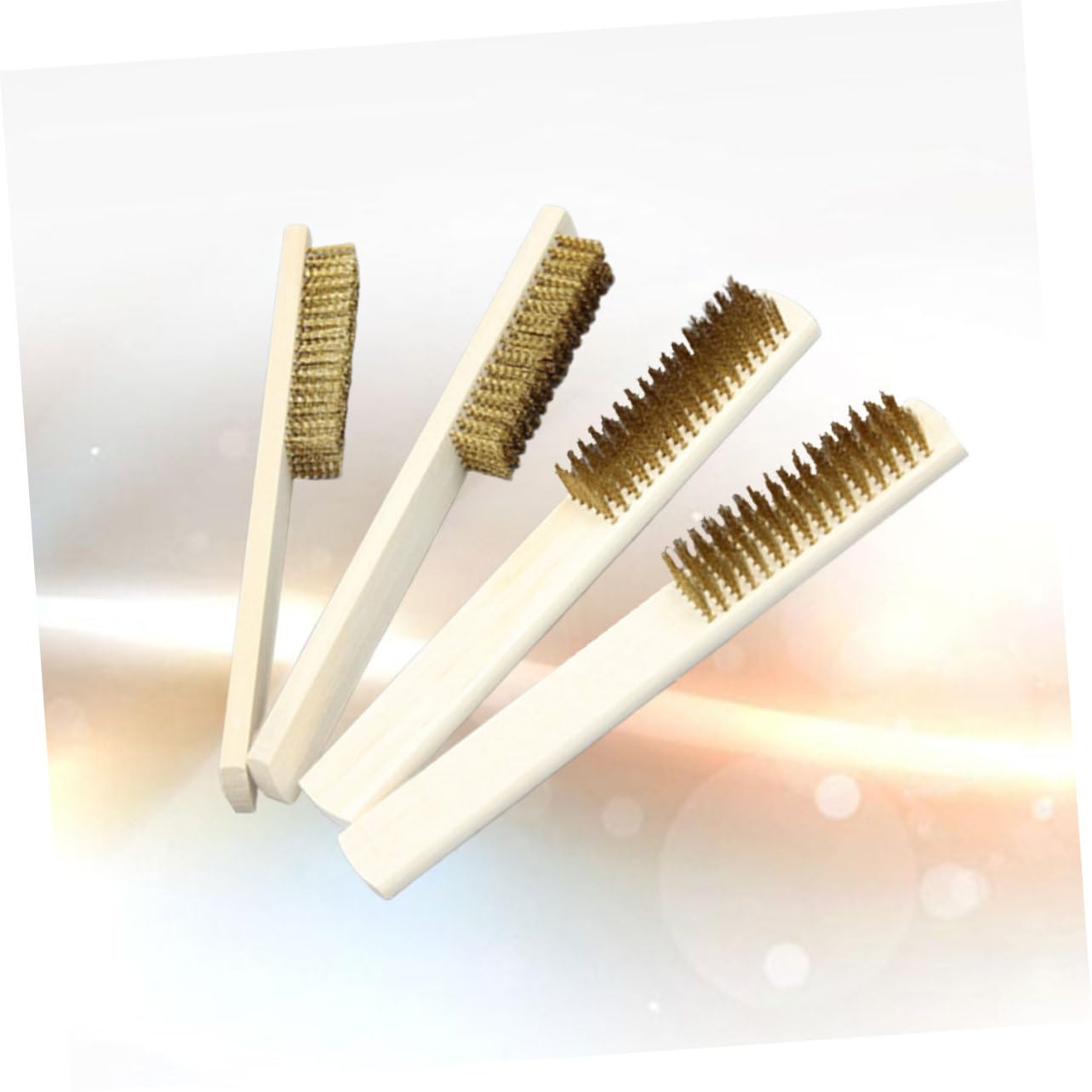 NAMOARLY 4Pcs Wooden Handle Copper Wire Brush Portable Household Cleaning Tools for Removal and Polishing Heavy Duty Wire Brushes for Kitchen and Home Use