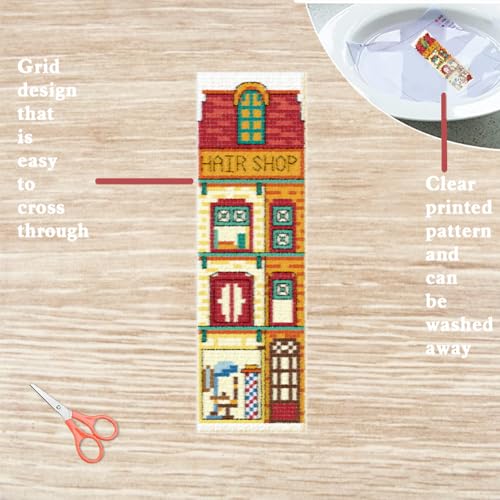 Image of FREEBLOSS 6 Set Cross Stitch Bookmark Kit Stamped Cross Stitch Kit Street View Pattern Embroidery Set with Instruction for Adults 8''*2.4''