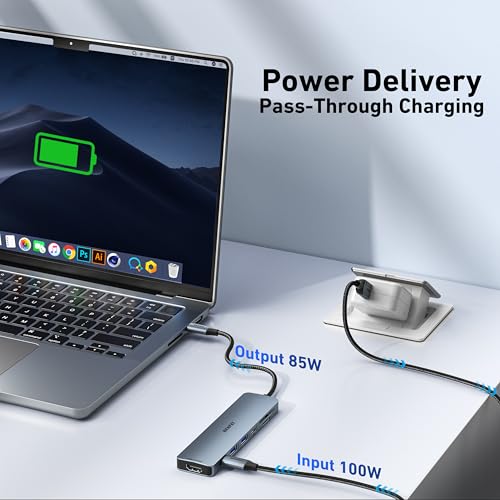 Image of BENFEI 7-in-1 USB C Hub with HDMI(4K@60Hz), 2 USB-A, 1 USB-C Data, 100W Charge, SD /TF Card Reader, Silicone Tangle-Free Cable Compatible with MacBook Pro /Air, iPad Pro, iMac, iPhone 15 Pro /Pro Max