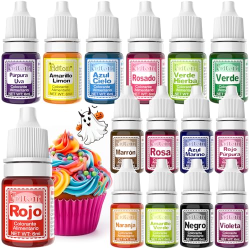 Colorante Alimentario - Fidton 15 Colores Colorantes Alimentarios Reposteria para la Decoración de Pasteles, Colorante Alimenticio para Fondant Colores, Macarrones, Cupcakes, Donuts - 6 ml