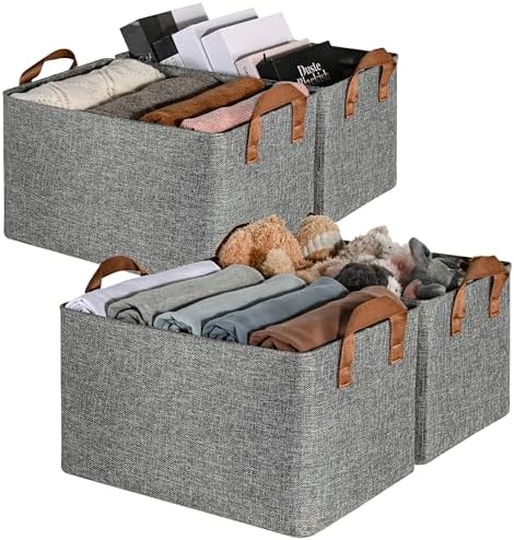 GRANNY SAYS Closet Storage Baskets, Collapsible Fabric Storage Bins with Metal Frame, Clothes Organizer Bins, Large Baskets for Shelves, Gray, 4-Pack