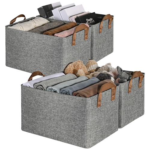 GRANNY SAYS Closet Storage Baskets, Collapsible Fabric Storage Bins with Metal Frame, Clothes Organizer Bins, Large Baskets for Shelves, Gray, 4-Pack