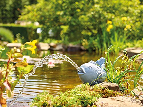 OASE 36777 Wasserspeier Fisch, grau, 24 x 13 x 15,5 cm - Teichfigur aus wetterfestem Polyresin, Sauerstoffversorgung