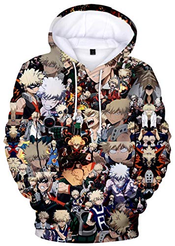 YIMIAO Hombre Niños Sudaderas con Capucha Chicos Jóvenes My Hero Academia Japonesa Anime Impresión 3D Anime Uniforme Mujer Niña Pullover(XXL)