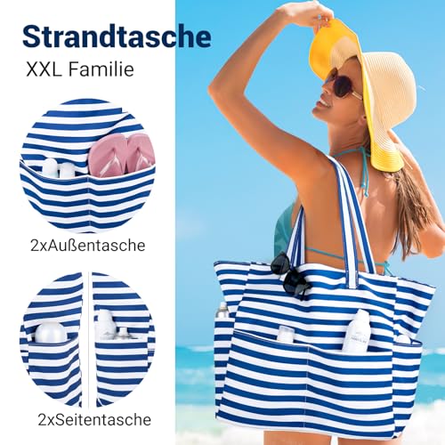 Strandtasche XXL Familie Große Beach Bag Badetasche mit Reißverschluss Shopper Damen, Leicht Faltbare Grosse Schwimmbadtasche… – Ansicht 2