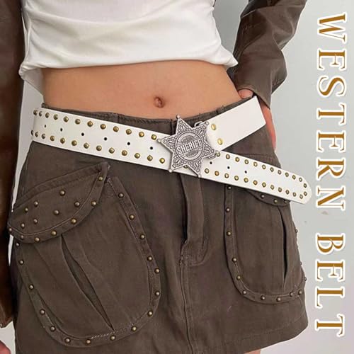 Yalice Women Western Belt Men Country Leather Belts with Star Buckle Cowboys Cowgirls Belt for Jeans Pants Y2K2
