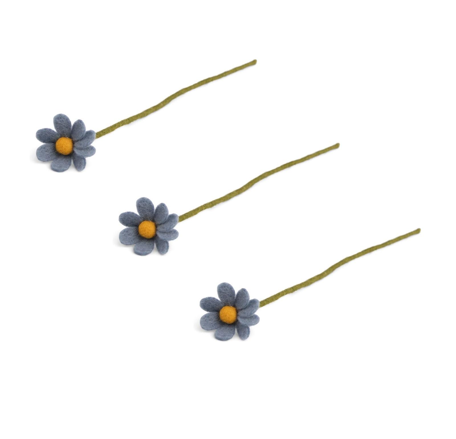 Gry & Sif Women's 3 X Daisies Blue Artificial Daisy, Felt Anemone, Easter Decoration For Entryway, Office Decoration, Spring Decoration, Handmade, Fairtrade, 3 X Blue Daisies, 30 Cm