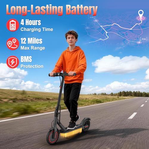Image of Werhy Kids Electric Scooter, 350W Motor, 19 Mph Speed & 15 Miles Range, 8.5 inch Solid Tires, Lightweight Foldable Scooter with Dual Braking System, Max Load 265LBS