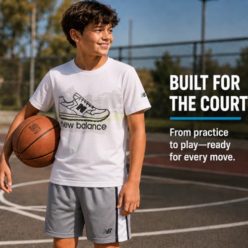Image of New Balance Boys Athletic Shorts Set - 2 Piece Cotton Blend Jersey Shirt and Active Basketball Shorts for Boys