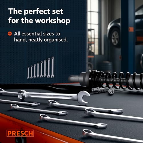 PRESCH Combination Spanner Set 8 pc. incl. Bag (8–19mm) – Precision-machined & Ultra-Durable Spanners – 15° Angled for Working in confined Spaces - Professional Wrench Set 7 PRESCH Combination Spanner Set 8 pc. incl. Bag (8–19mm) – Precision-machined & Ultra-Durable Spanners – 15° Angled for Working in confined Spaces - Professional Wrench Set - Image 7