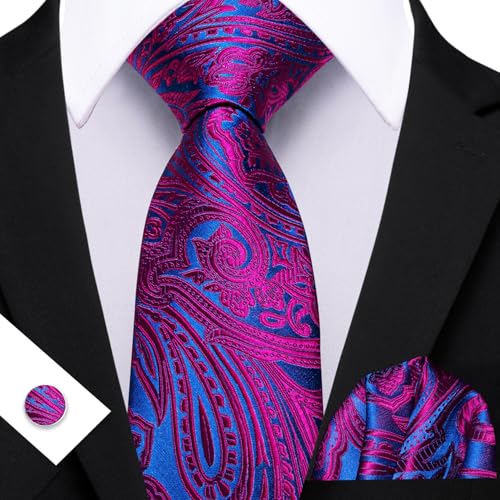 Image of Barry.Wang Men Tie Set Paisley Silk Necktie Pocket Square Cufflinks Formal Wedding Business Party