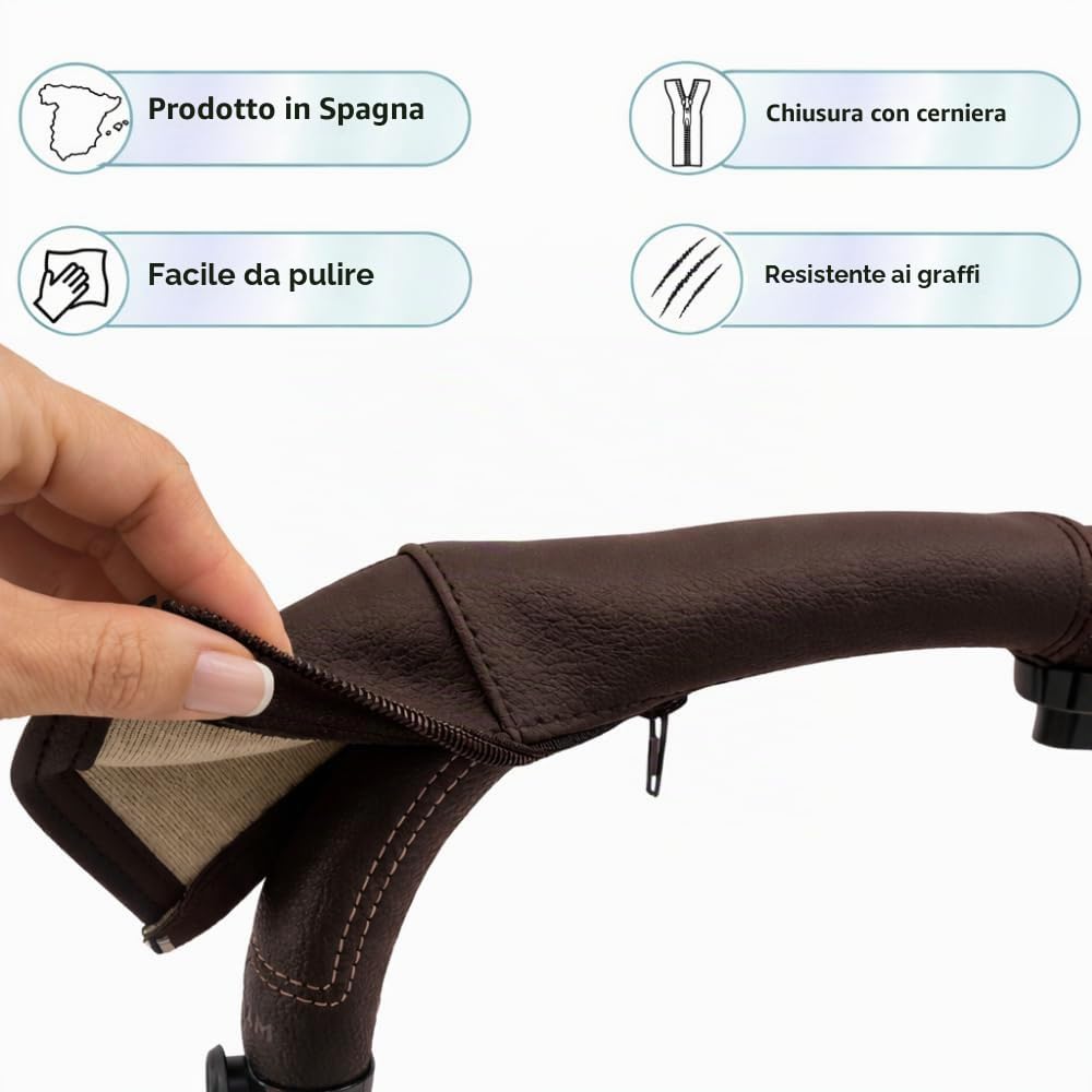 PROTEC TIF | Coperture in Similpelle per Manubrio – Compatibili con CYBEX PRIAM – Protezione Elegante – Fatte su Misura in Spagna (marrone scuro)