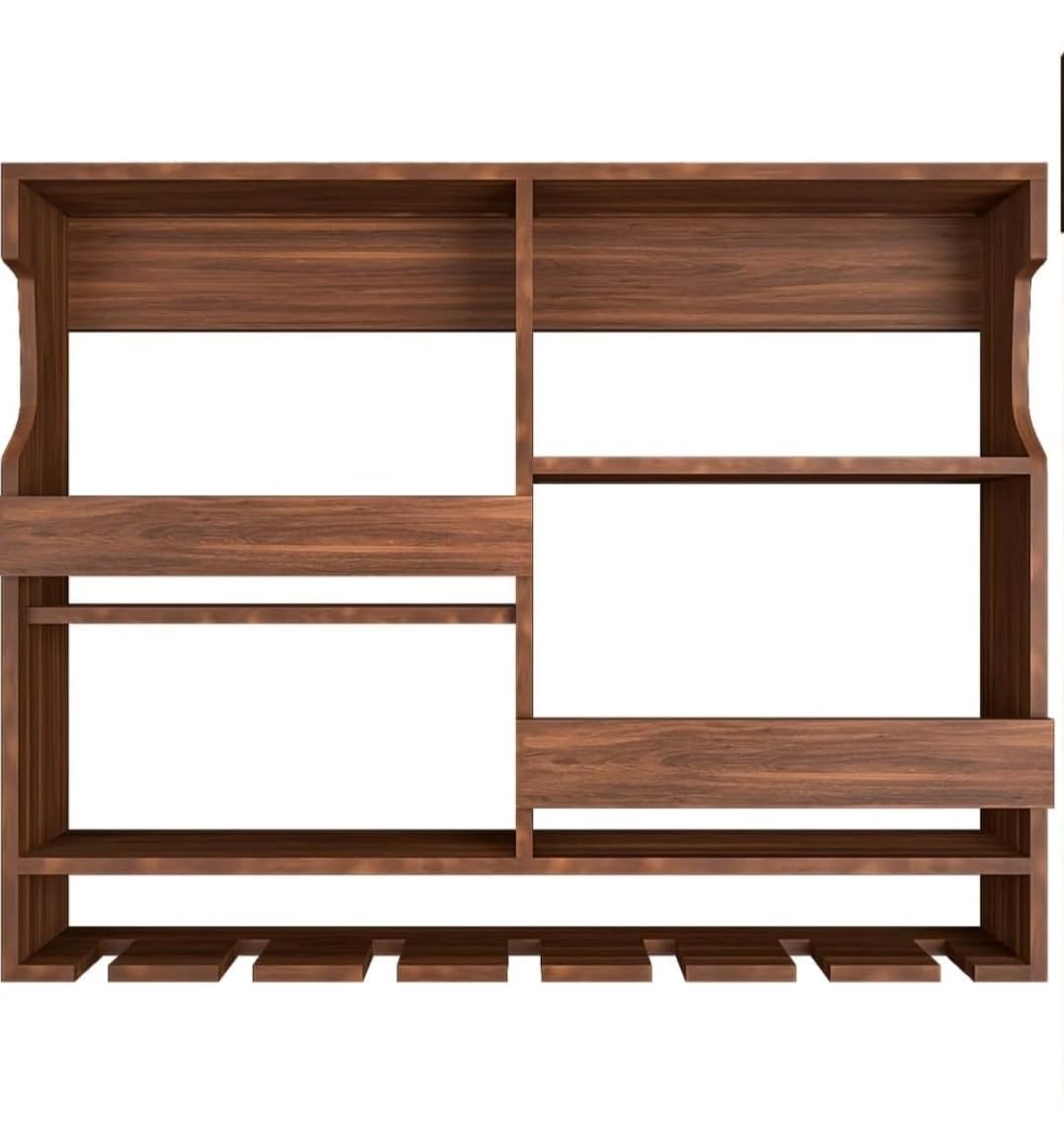 SRB FURNITURE Wooden Wall Mounted Wine Rack, Bar Cabinet with Glass Storage, Wall Hanging Mini Bar for Home Wine Rack, Wine Glass Holder, Kitchen Storage Rack Wall Mounted, 30 x 24 Inch Wooden Storage 3