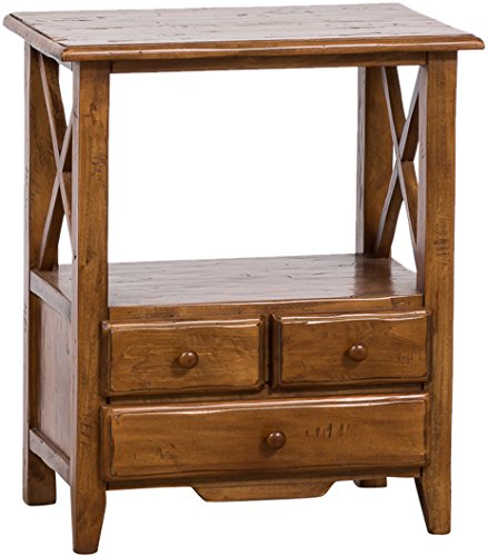 Biscottini Comodino Marrone Scuro 66x36x56 cm Made in Italy | Comodino Camera da Letto Country | Comodino Vintage 3 cassetti| Comodini Shabby