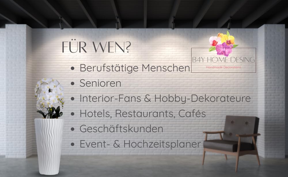 Kunstorchideen weiße Blüten Phalaenopsis Schmetterling mit Deko Elegant Hochtopf XXL groß 130cm hoch | Hochzeits-, Hoteldekoration für Wohnung Büro Praxis, wie Echt - für gemütliches Zuhause