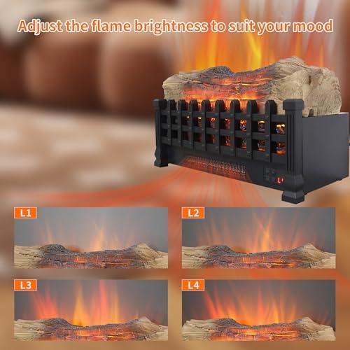 21" Electric Fireplace Log Set, Fireplace Insert with Realistic Flame, Adjustable Flame Brightness, Thermostat, 9H Timer, Remote Control, Overheating Protection, 1400W