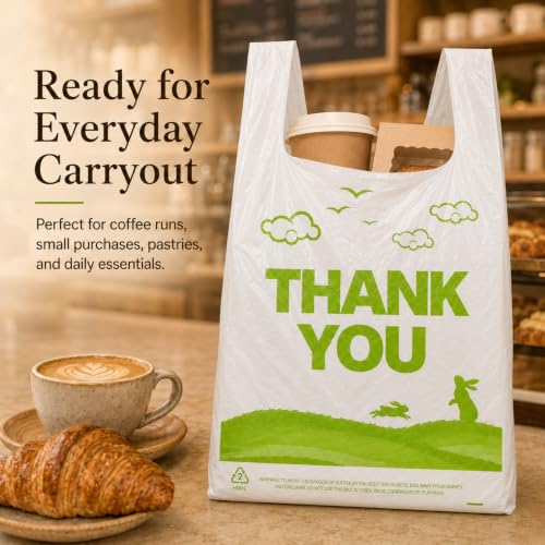 Image of YoYoRain 300 Count White Thank You T-Shirt Bags, 11 x 6 x 21 in