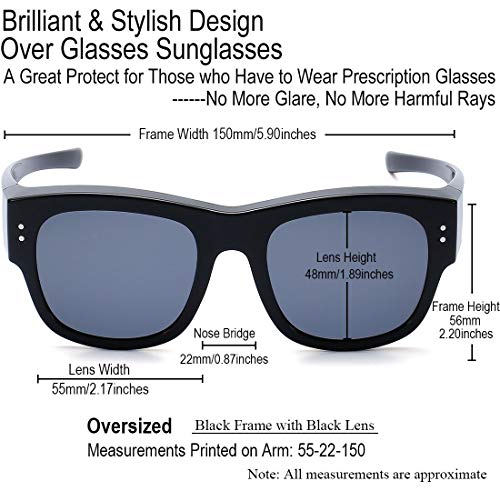 Caxman Oversized Fits Over Sunglasses Mirrored Polarized Lens For Prescription Glasses With Soft Pu Case, Black Frame Black Lens, Size 55Mm #TOP1
