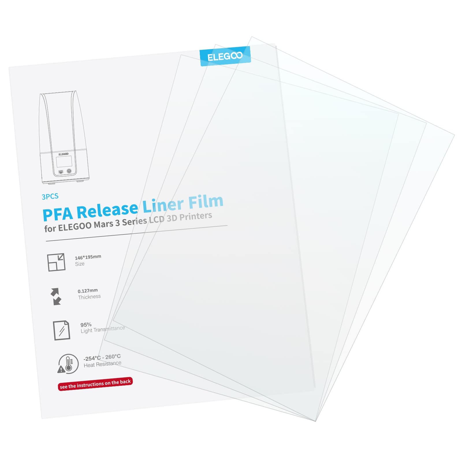 ELEGOO 3 PCS PFA Release Liner Film 146 * 195 mm for ELEGOO Mars 3 / Mars 3 Pro Series Resin 3D Printer