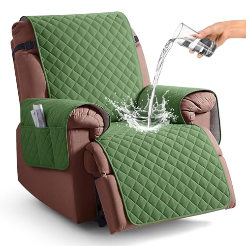 Image of KinCam 100% Waterproof Recliner Chair Cover, Reclining Couch Covers for Pets, Dogs, Recliner Couch Slipcover Furniture Protector with Elastic Straps for Kids(23.6 inch, Vine Green)