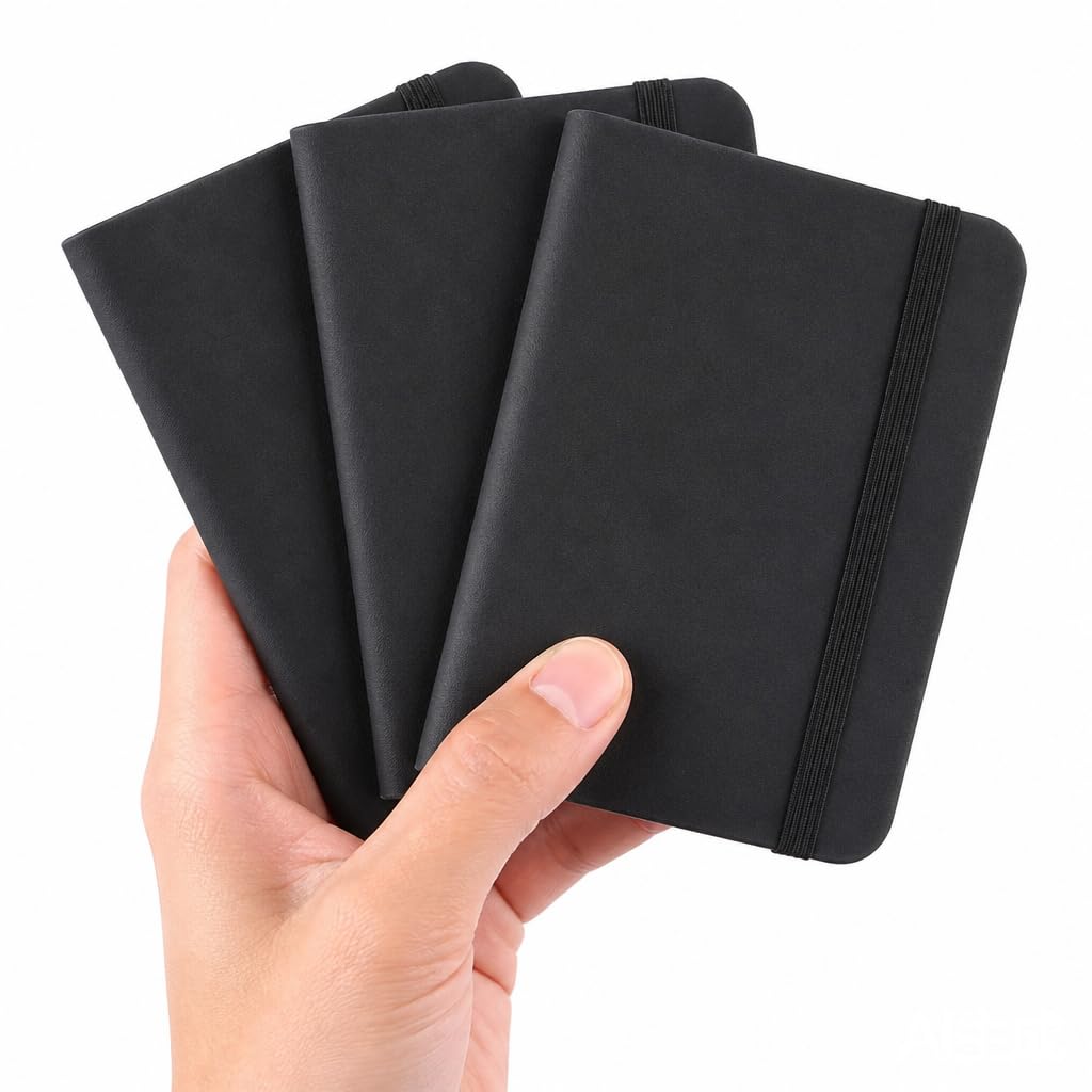 3 Pcs Leather Pocket Notebook A7, 11x8cm Small Notepads with Elastic Band