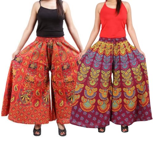 Wevez Wide Leg High Waisted Cotton Women Palazzo Pant – 3 Pcs Assorted Colors, 100% Cotton, Stretchable Waistband3