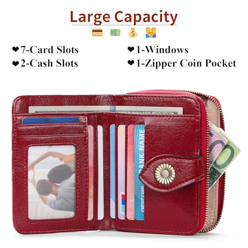 SENDEFN Small Womens Wallet Leather RFID Blocking with Multiple Card Slots and Zipper Coin Pocket2