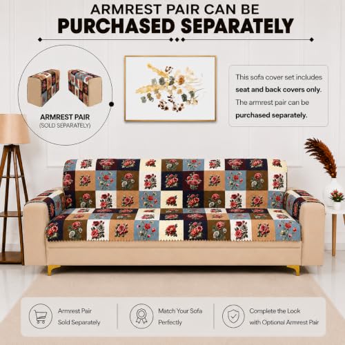 Image of Homerz Premium Printed Quilted Velvet Sofa Slip Cover Protector, Sofa Mat, Exact Size, Antislip Cover (Milan, 3 Seater, Full)