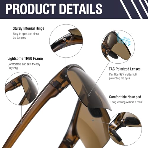 DUCO Sports Polarized Sunglasses for Men Ultralight TR90 Frame UV400 Protection for Driving Golf Fishing DS60063